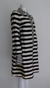 60s MOD Striped Party Dress / vintage Twiggy dress / Black and White Dress / 60s dress rhinestone buttons / GlitterNGoldVintage