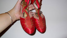 Load image into Gallery viewer, 1920s Roaring Red Satin Silk Dancing Tstrap Flapper Heels by Palter Deliso Inc / Display Study