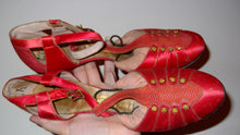 Load image into Gallery viewer, 1920s Roaring Red Satin Silk Dancing Tstrap Flapper Heels by Palter Deliso Inc / Display Study