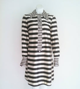 60s MOD Striped Party Dress / vintage Twiggy dress / Black and White Dress / 60s dress rhinestone buttons / GlitterNGoldVintage