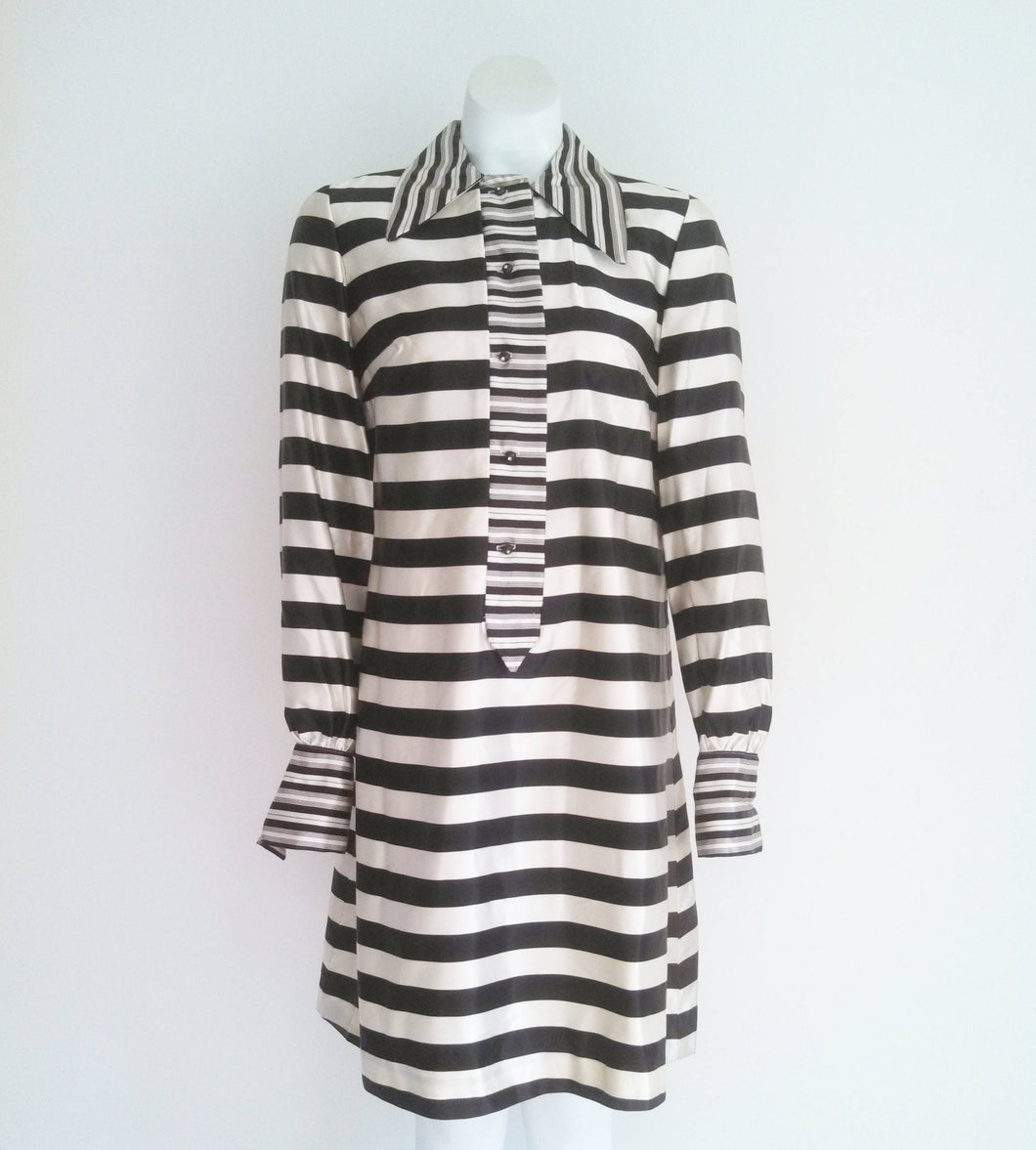 60s MOD Striped Party Dress / vintage Twiggy dress / Black and White Dress / 60s dress rhinestone buttons / GlitterNGoldVintage