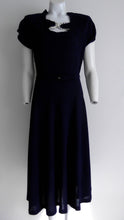 Load image into Gallery viewer, 1940s peekaboo key hole rayon dress and cropped jacket set in navy / perfect vlv rockabilly pinup dress