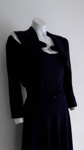 1940s peekaboo key hole rayon dress and cropped jacket set in navy / perfect vlv rockabilly pinup dress