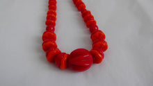 Load image into Gallery viewer, 30s 40s wavy glass bead Necklace / red and orange glass beads necklace / art deco era necklace