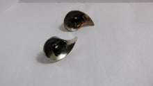 Load image into Gallery viewer, Vintage 40s Mexican Sterling Silver Earrings / 1940s Hecho in Mexico Signed JV / Tigers Cats Eye Stone / Tear Drop Yin Yang shape Earrings