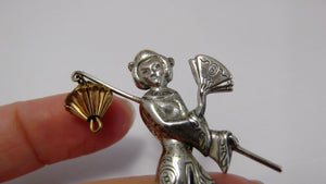 Lang Sterling Silver Geisha Brooch / lang Sterling Company / vintage 50s figural pin