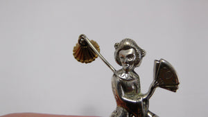 Lang Sterling Silver Geisha Brooch / lang Sterling Company / vintage 50s figural pin