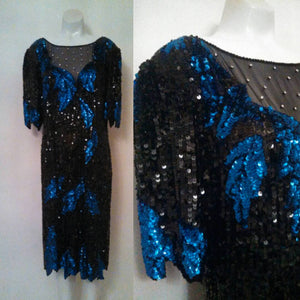 Vintage Lillie Rubin Rhinestone Sequin and Beaded silk Cocktail Dress