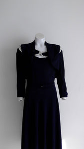 1940s peekaboo key hole rayon dress and cropped jacket set in navy / perfect vlv rockabilly pinup dress