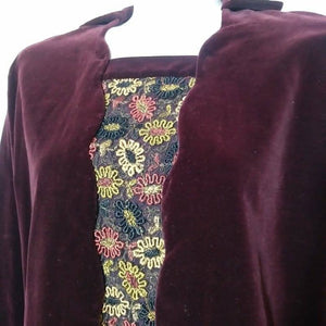 1920s 30s velvet dress with plunging sheer embroidered spun flowers inlay neckline and sheer floral pannel sleeves