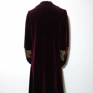 1920s 30s velvet dress with plunging sheer embroidered spun flowers inlay neckline and sheer floral pannel sleeves