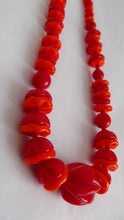 Load image into Gallery viewer, 30s 40s wavy glass bead Necklace / red and orange glass beads necklace / art deco era necklace