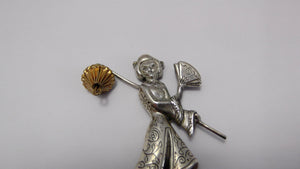 Lang Sterling Silver Geisha Brooch / lang Sterling Company / vintage 50s figural pin