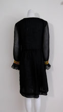 Load image into Gallery viewer, 60s 70s embroidered peasant dress / hippie boho dress / goth gypsy stevie joplin dress / sheer gauzy puffy sleeve dress