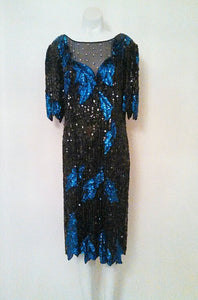 Vintage Lillie Rubin Rhinestone Sequin and Beaded silk Cocktail Dress