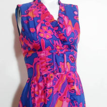 Load image into Gallery viewer, Vintage 60s psychedelic mod Dress / hand dyed silk dress / belted waist and ruffle collar