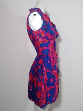 Load image into Gallery viewer, Vintage 60s psychedelic mod Dress / hand dyed silk dress / belted waist and ruffle collar