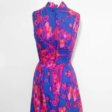 Load image into Gallery viewer, Vintage 60s psychedelic mod Dress / hand dyed silk dress / belted waist and ruffle collar