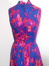 Load image into Gallery viewer, Vintage 60s psychedelic mod Dress / hand dyed silk dress / belted waist and ruffle collar