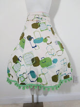 Load image into Gallery viewer, 50s 60s psychedelic reversible skirt / barkcloth wrap skirt  / Atomic print skirt / pom pom trim