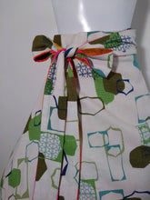 Load image into Gallery viewer, 50s 60s psychedelic reversible skirt / barkcloth wrap skirt  / Atomic print skirt / pom pom trim