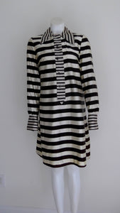 60s MOD Striped Party Dress / vintage Twiggy dress / Black and White Dress / 60s dress rhinestone buttons / GlitterNGoldVintage