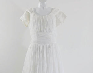 Vintage empire waist dress / vintage 50s Chiffon Dress / 50s white dress / Wedding gown / 50s Wedding Dress / 50s Formal Gown / 50s Prom