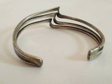 Load image into Gallery viewer, Vintage Sterling Silver modernist bracelet / 3 tiered spine wave bracelet GlitterNGoldVintage