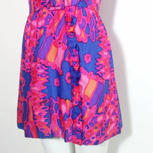 Load image into Gallery viewer, Vintage 60s psychedelic mod Dress / hand dyed silk dress / belted waist and ruffle collar