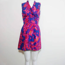 Load image into Gallery viewer, Vintage 60s psychedelic mod Dress / hand dyed silk dress / belted waist and ruffle collar