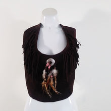 Load image into Gallery viewer, 70s leather fringe feather halter top for the best boho hippie vibes