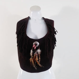 70s leather fringe feather halter top for the best boho hippie vibes