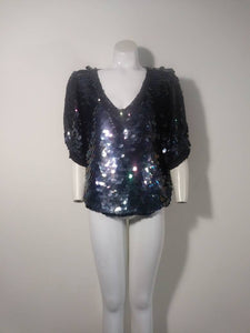 70s Oleg Cassini Bead & Sequin Silk Blouse