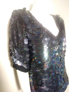 70s Oleg Cassini Bead & Sequin Silk Blouse