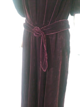 Load image into Gallery viewer, 30s 40s silk velvet red wine dress with gathered puffy sleeves and original belt