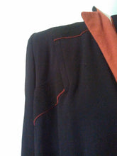 Load image into Gallery viewer, 40s Mangone New York wool coat / Navy color with Red details and open front coat