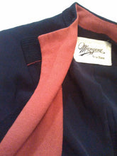 Load image into Gallery viewer, 40s Mangone New York wool coat / Navy color with Red details and open front coat