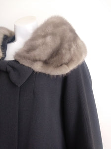 Vintage 50s Silver Mink Fur collar swing coat