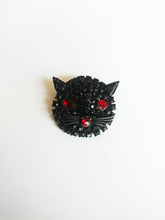 Load image into Gallery viewer, Vintage Rhinestone Kitty Brooch / Cat Pin / 50s Figural Animal Brooch / Black cat / Halloween cat / glitterngoldvintage