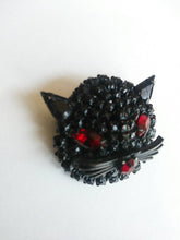 Load image into Gallery viewer, Vintage Rhinestone Kitty Brooch / Cat Pin / 50s Figural Animal Brooch / Black cat / Halloween cat / glitterngoldvintage