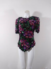 Load image into Gallery viewer, 80s beaded sequin blouse / vintage 80s bead silk blouse / Laurence Kazar silk blouse / Vintage Sequin Top / 80s party wear