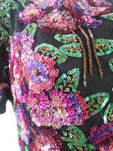 Load image into Gallery viewer, 80s beaded sequin blouse / vintage 80s bead silk blouse / Laurence Kazar silk blouse / Vintage Sequin Top / 80s party wear