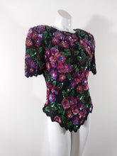 Load image into Gallery viewer, 80s beaded sequin blouse / vintage 80s bead silk blouse / Laurence Kazar silk blouse / Vintage Sequin Top / 80s party wear