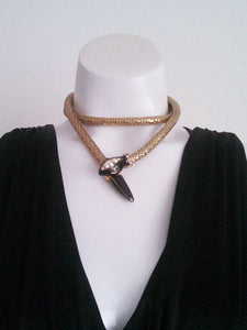 Vintage Snake Necklace / vintage Snake Belt / 70s Disco belt / Mesh Enamel and Rhinestone  / KJL inspired