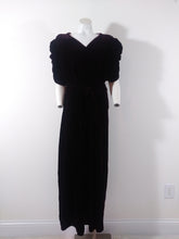 Load image into Gallery viewer, 30s 40s silk velvet red wine dress with gathered puffy sleeves and original belt