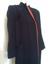 Load image into Gallery viewer, 40s Mangone New York wool coat / Navy color with Red details and open front coat