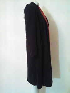 40s Mangone New York wool coat / Navy color with Red details and open front coat