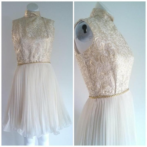 60s Chiffon Party Dress / vintage gold lame dress / vintage 60s Prom Party Dress / Vintage prom dress