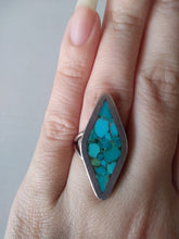 Load image into Gallery viewer, Vintage sterling silver and turquoise boho 70s ring - Signed marked Artist JR