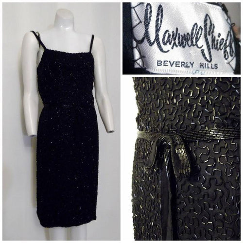 vintage 50s Designer Maxwell Shieff Heavily Beaded Dress / 50s Cocktail Party Dress